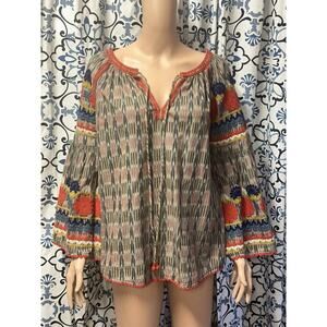 Ivy Jane Womens Size XS Multicolor Embroidered Long Bell Sleeve Blouse Boho Top